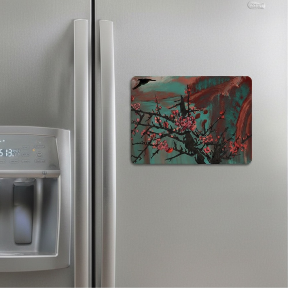 4.5x5 My Magnet Painting of Chinese Plum Blossoms in Red